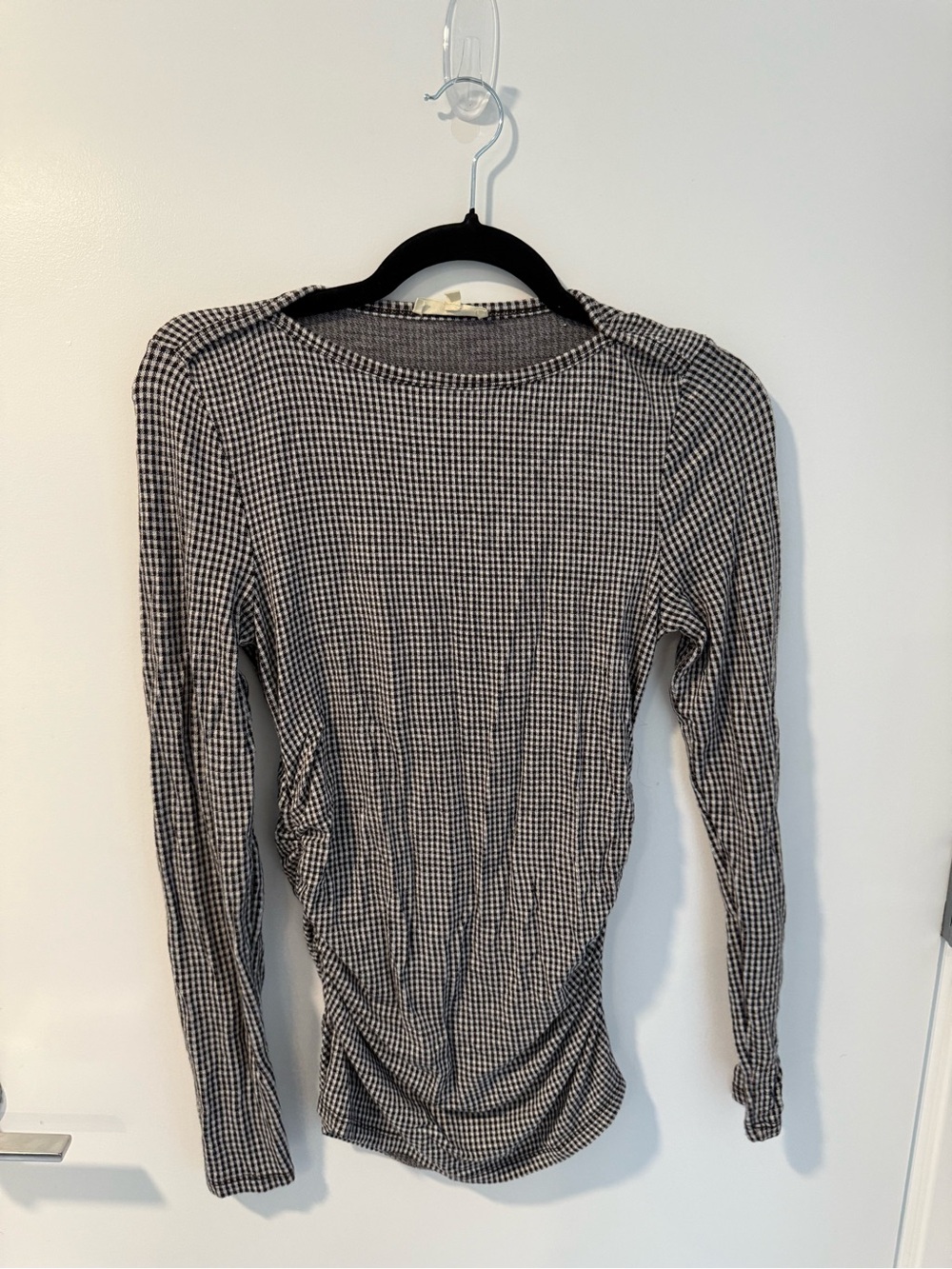 Madewell Black and White Houndstooth Long Sleeve Top